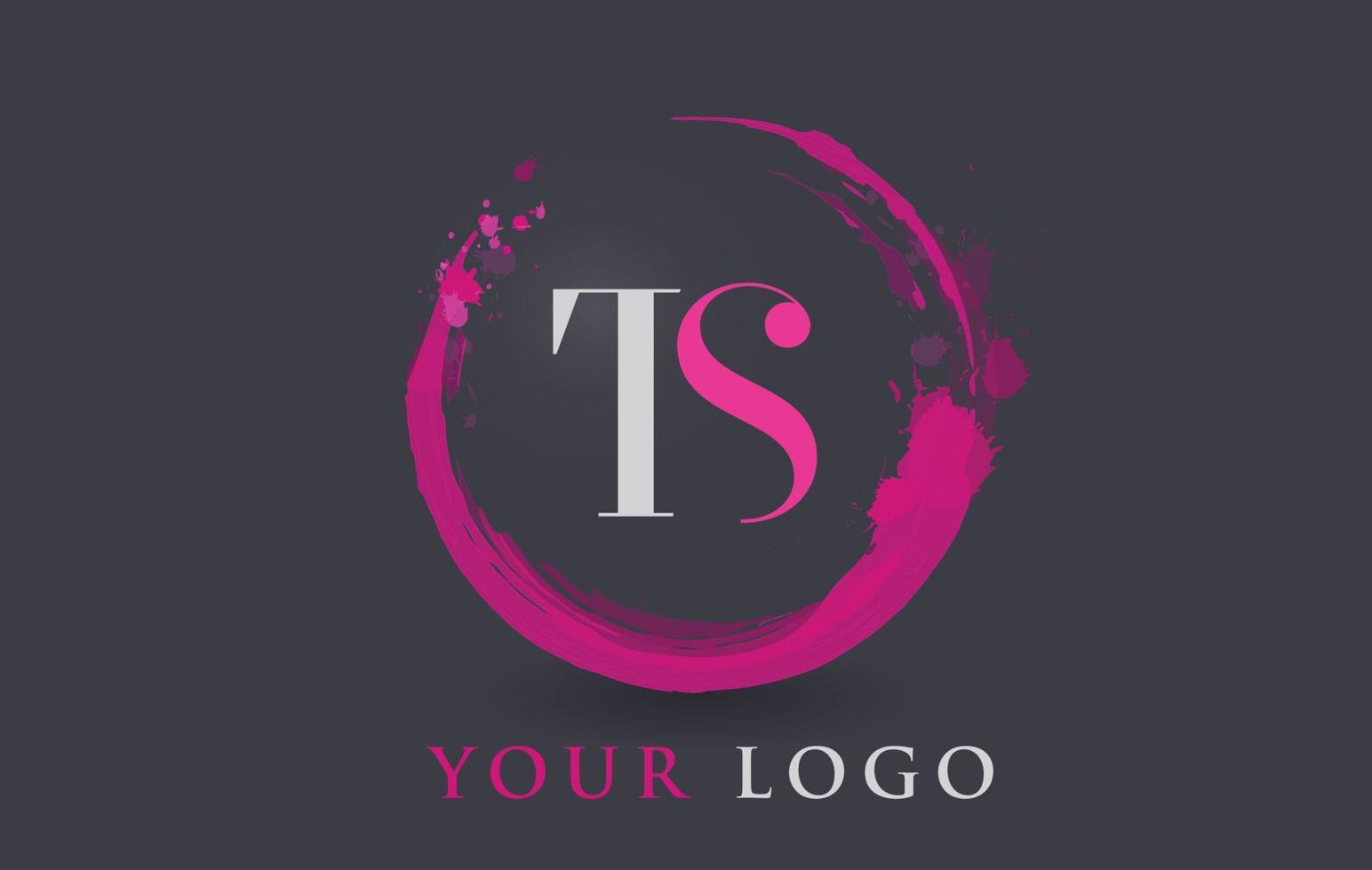 TS Letter Logo Circular Purple Splash Brush Concept. vector