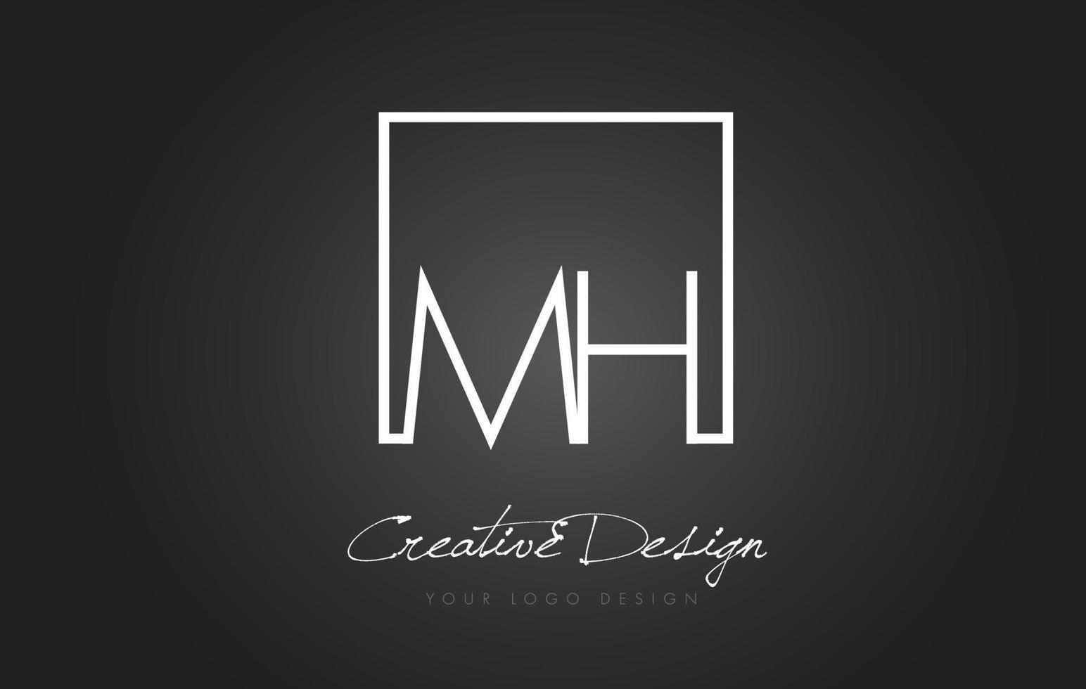 MH Square Frame Letter Logo Design with Black and White Colors. vector