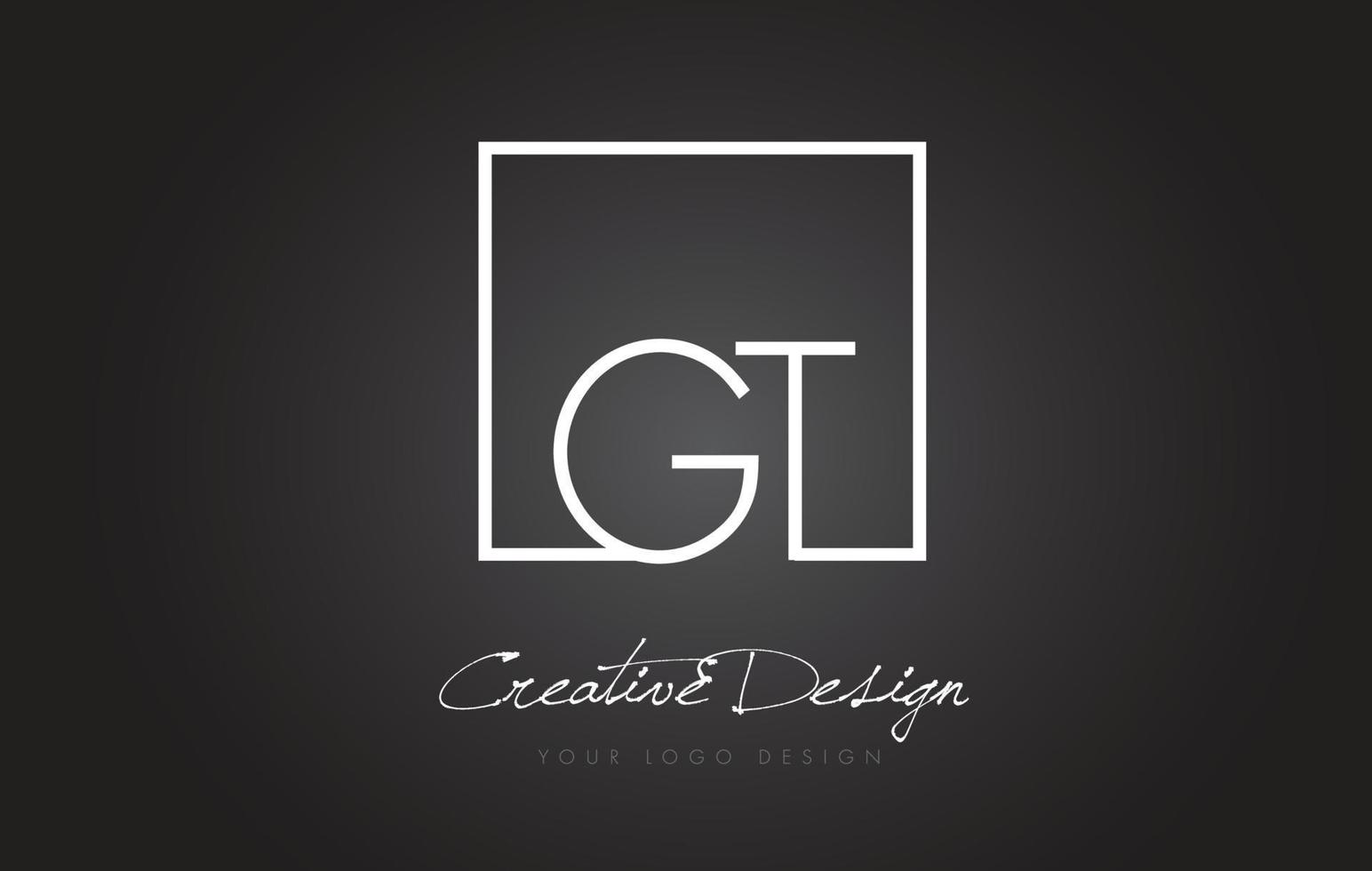 Diseño de logotipo de letra de marco cuadrado GT con colores blanco y negro. vector