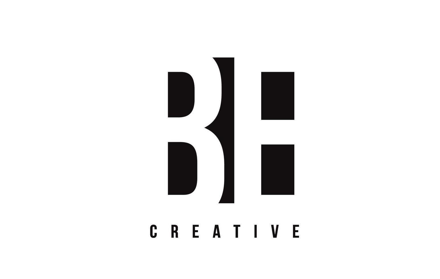 BE B E White Letter Logo Design with Black Square. vector