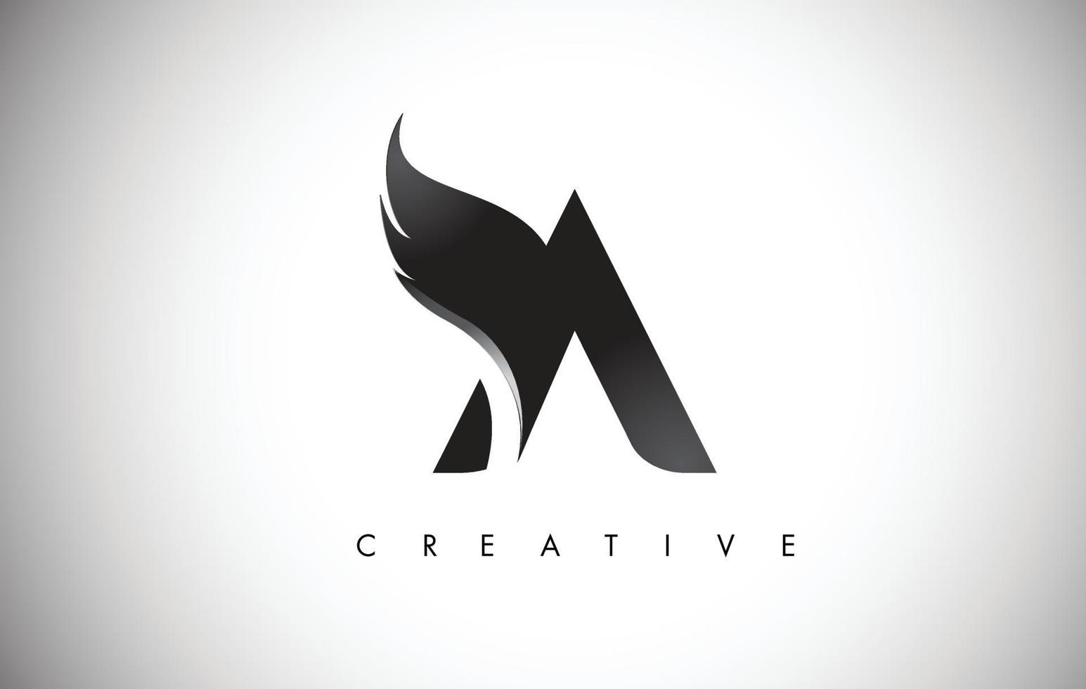 A Letter Wings Logo Design with Black Bird Fly Wing Icon. vector