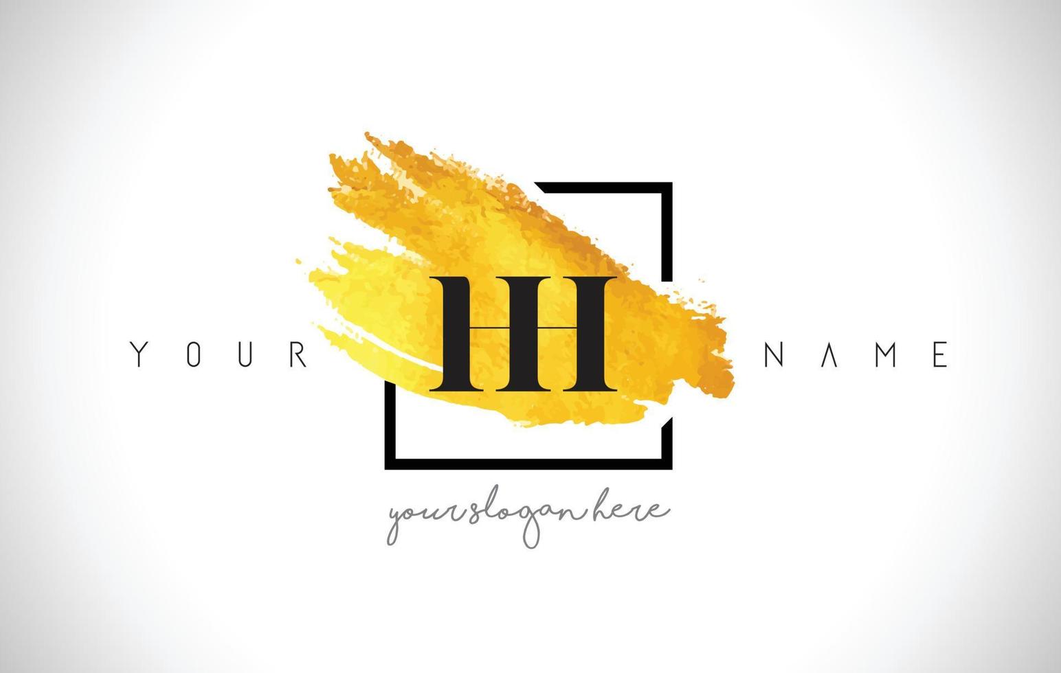 Diseño de logotipo de letra dorada hh con trazo de pincel dorado creativo vector