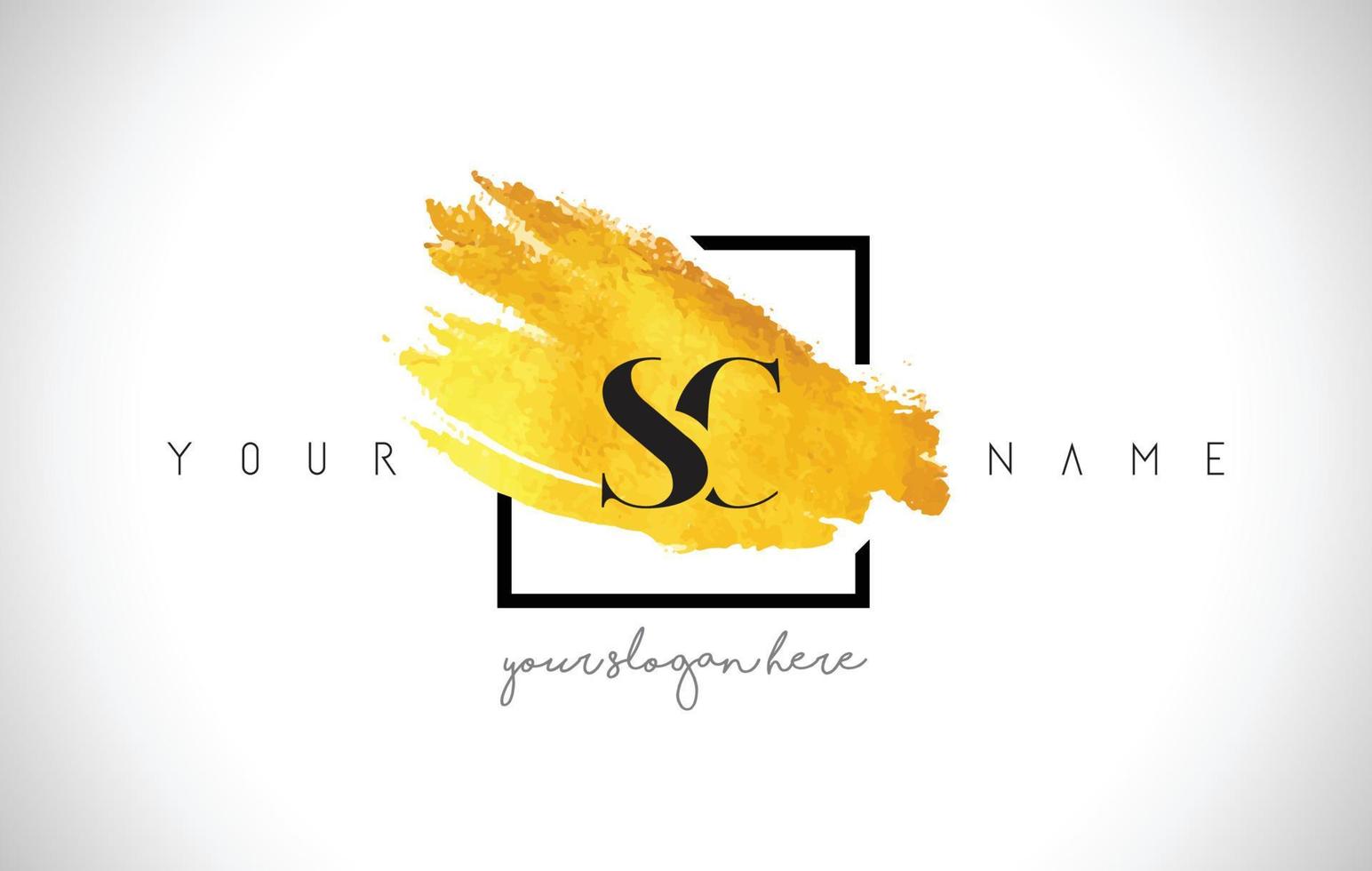 SC Golden Letter Logo Design with Creative Gold Brush Stroke vector