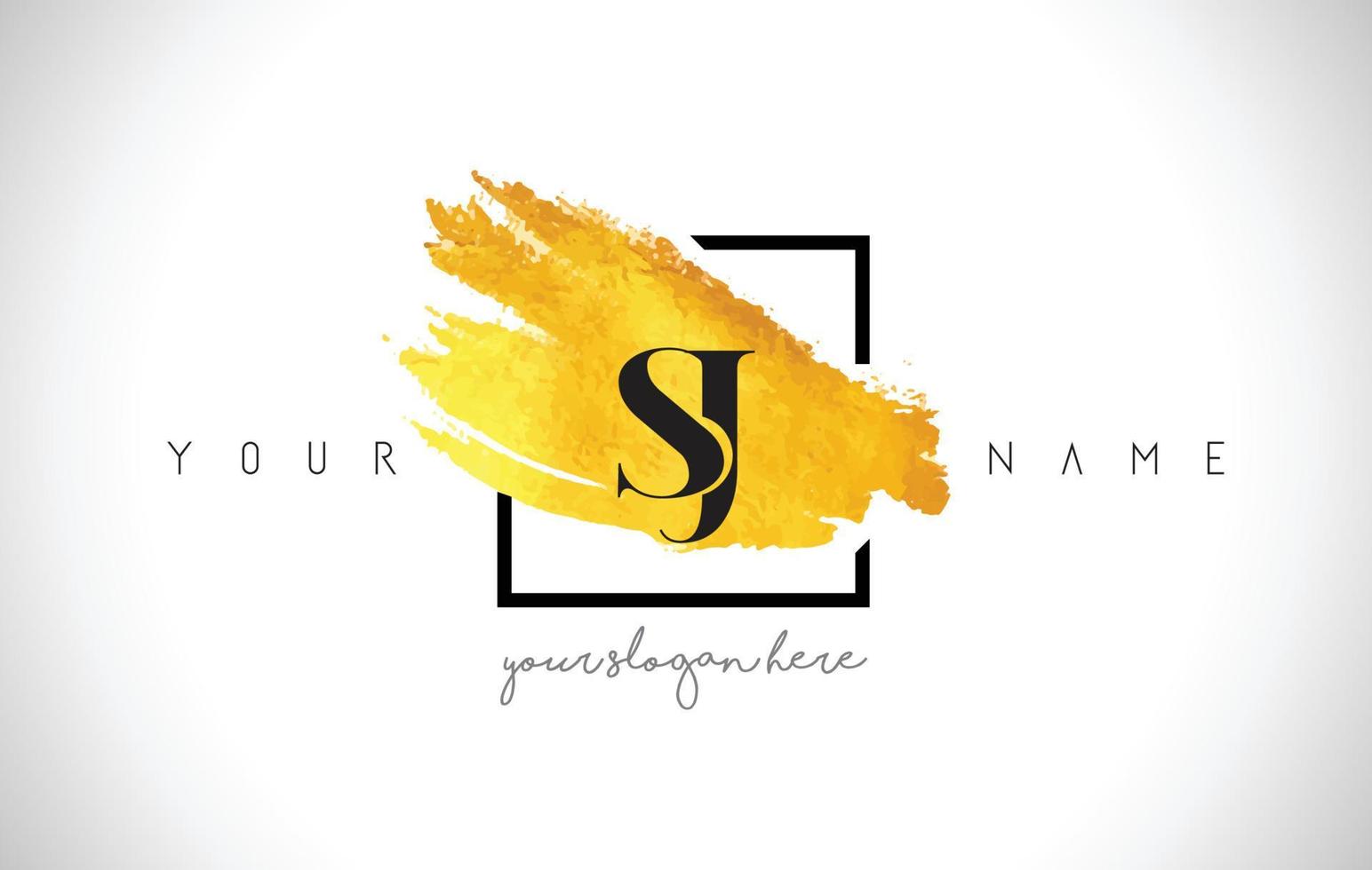 SJ Golden Letter Logo Design with Creative Gold Brush Stroke vector