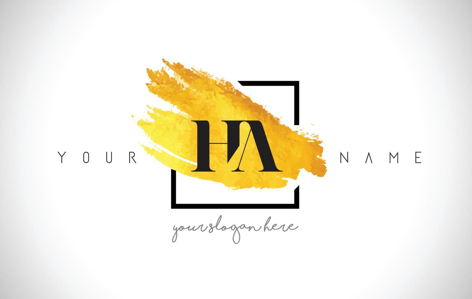 HA Golden Letter Logo Design with Creative Gold Brush Stroke vector