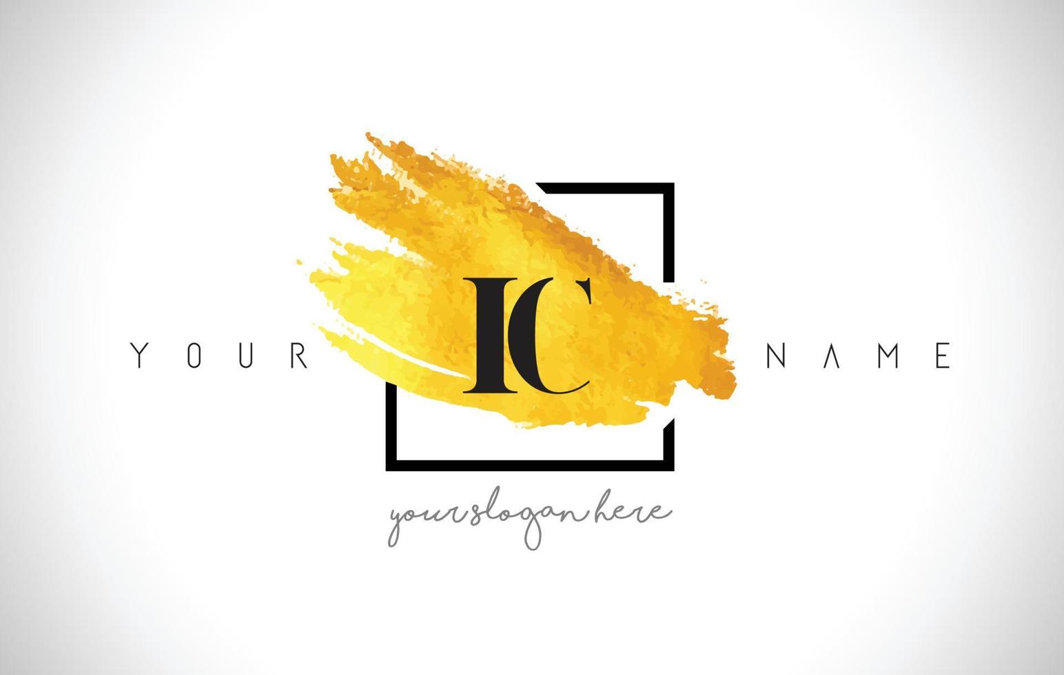 IC Golden Letter Logo Design with Creative Gold Brush Stroke vector