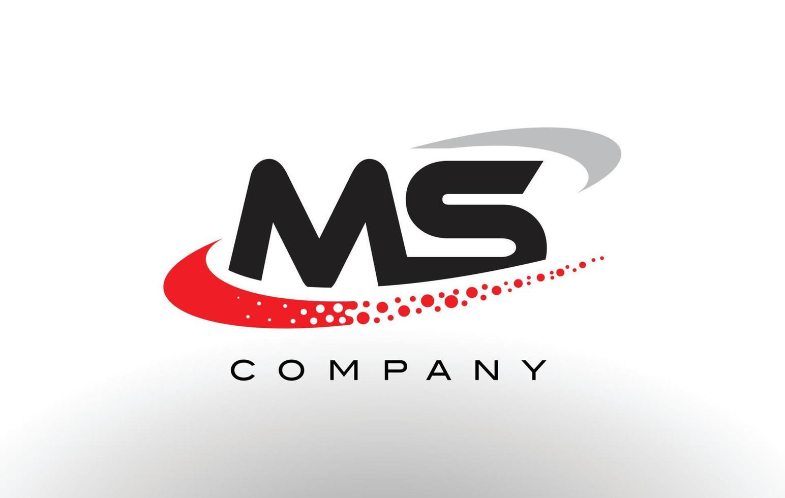 MS Modern Letter Logo Design with Red Dotted Swoosh vector