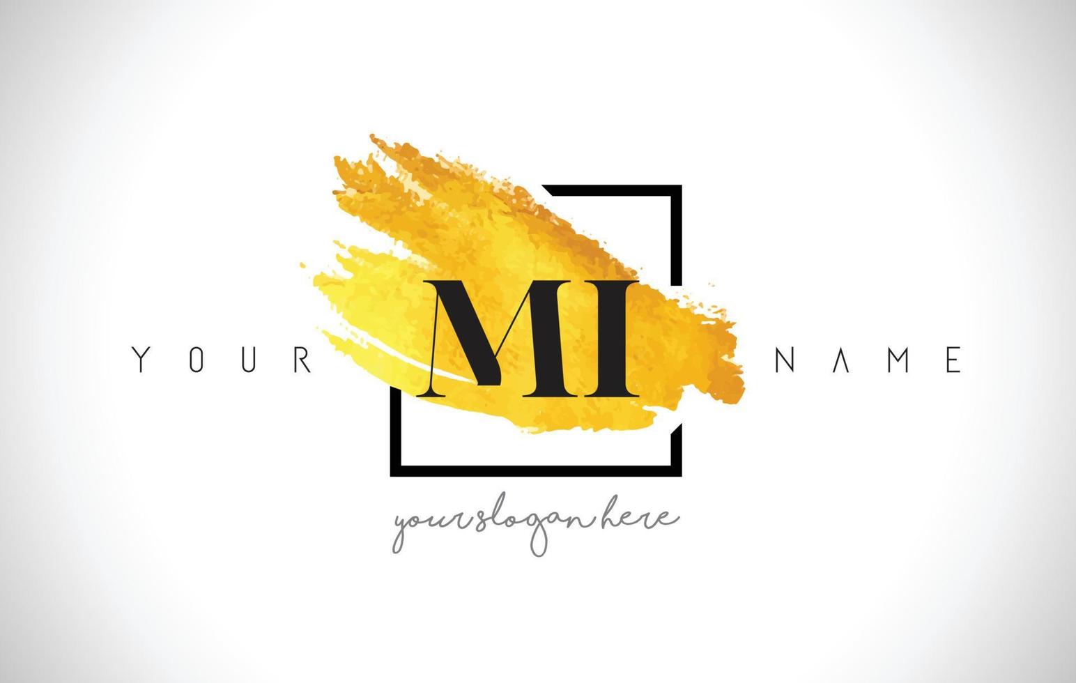 Diseño de logotipo mi letra dorada con pincelada dorada creativa vector