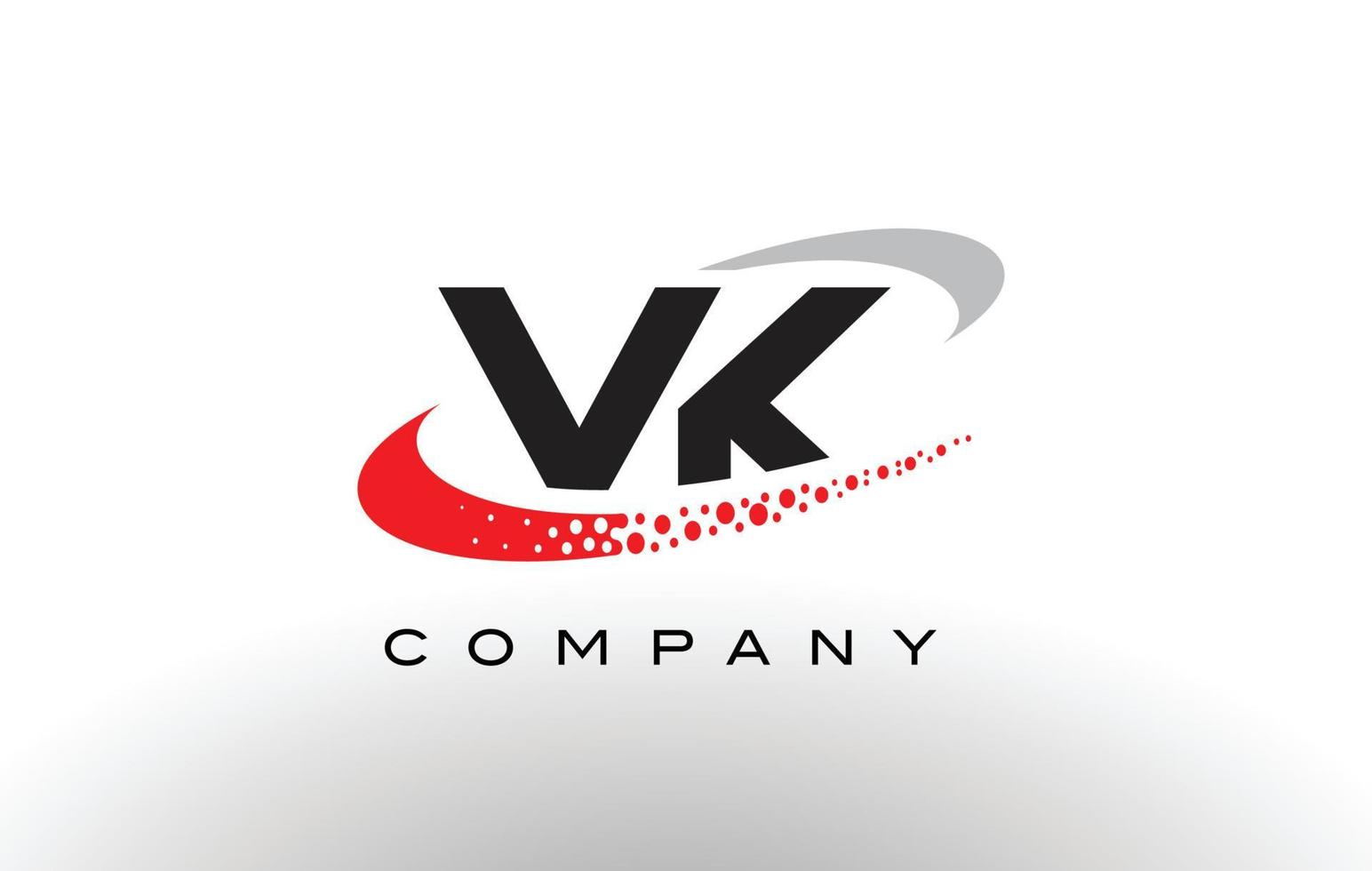 Diseño de logotipo de letra moderna vk con swoosh punteado rojo vector