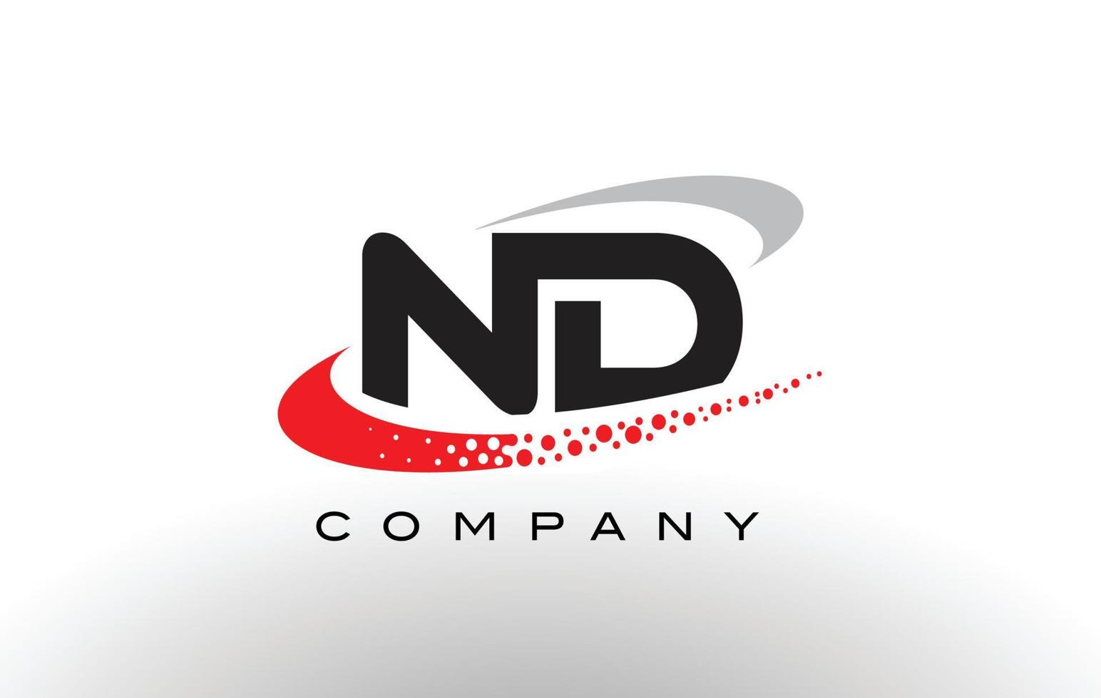 ND Modern Letter Logo Design with Red Dotted Swoosh vector