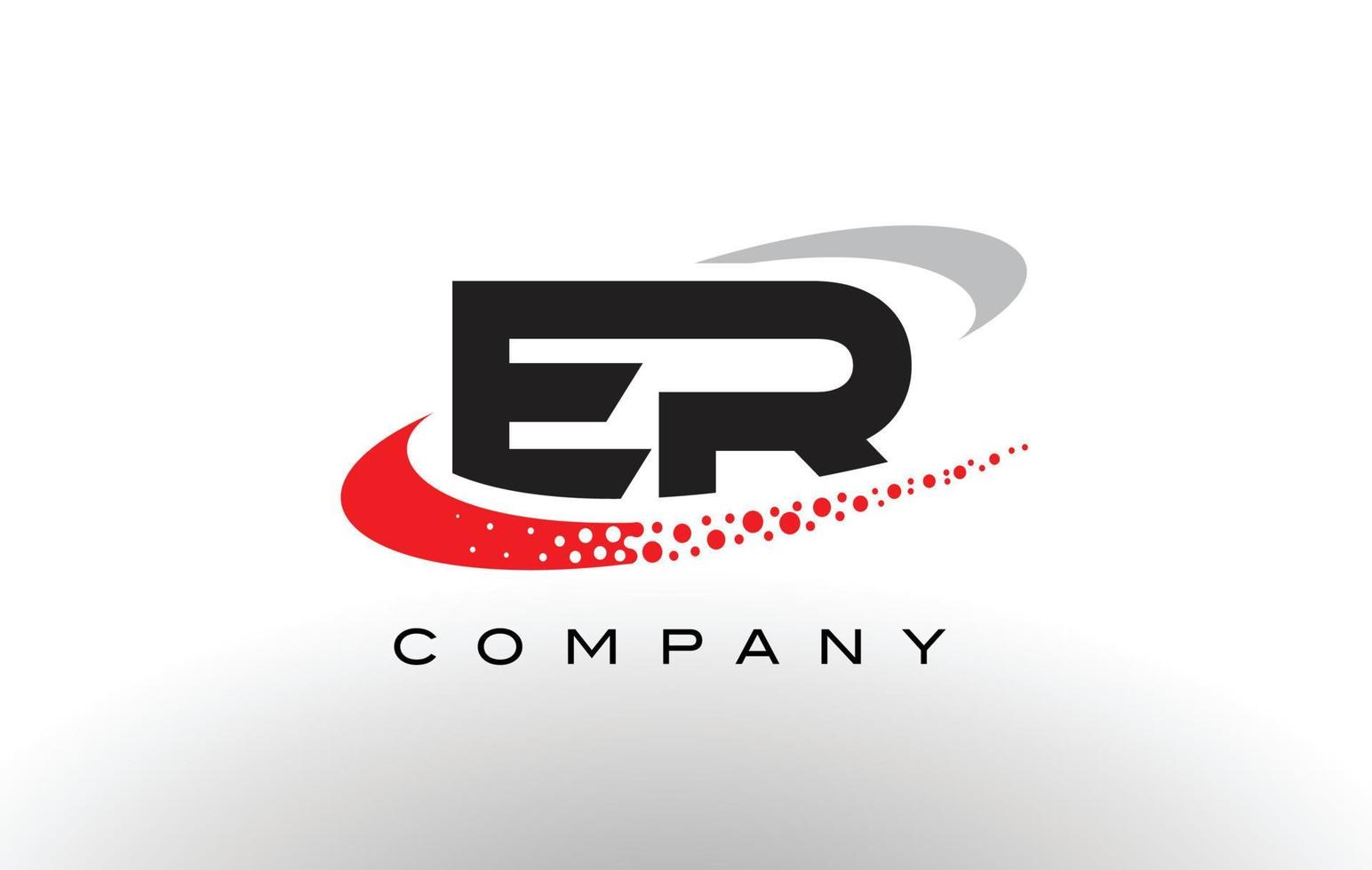 ER Modern Letter Logo Design with Red Dotted Swoosh vector