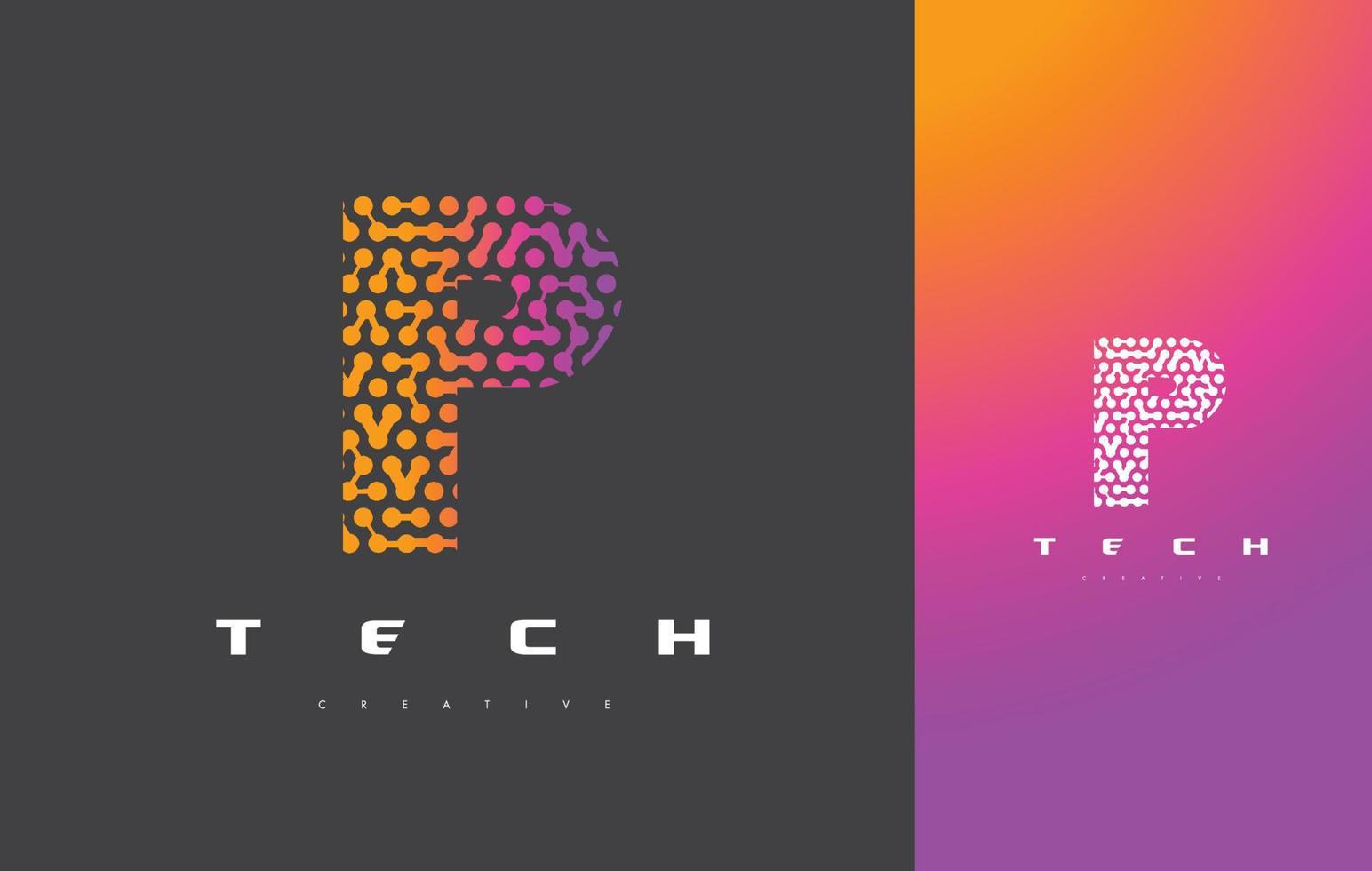 Tecnología de logotipo de letra p. vector de diseño de letra de puntos conectados.