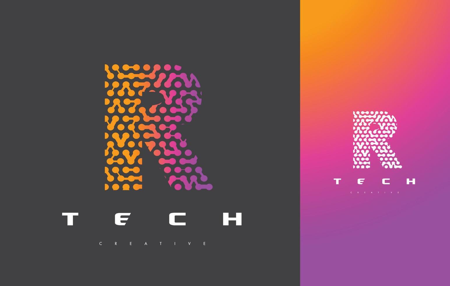 Tecnología de logotipo de letra r. vector de diseño de letra de puntos conectados.