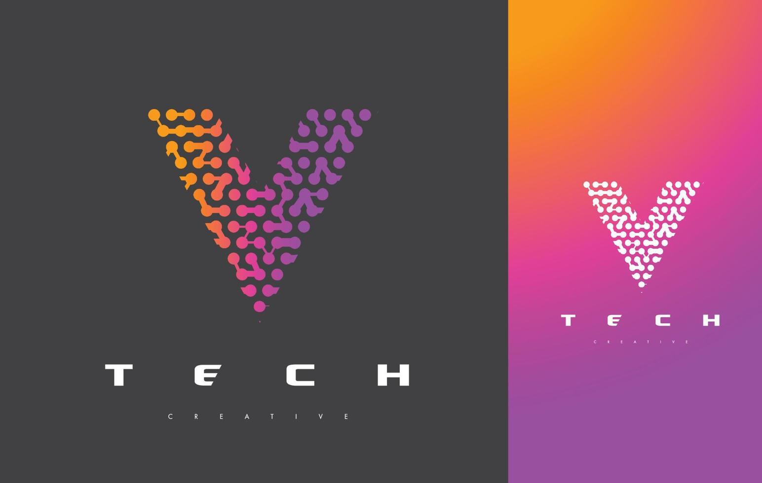 Tecnología de logotipo de letra v. vector de diseño de letra de puntos conectados.