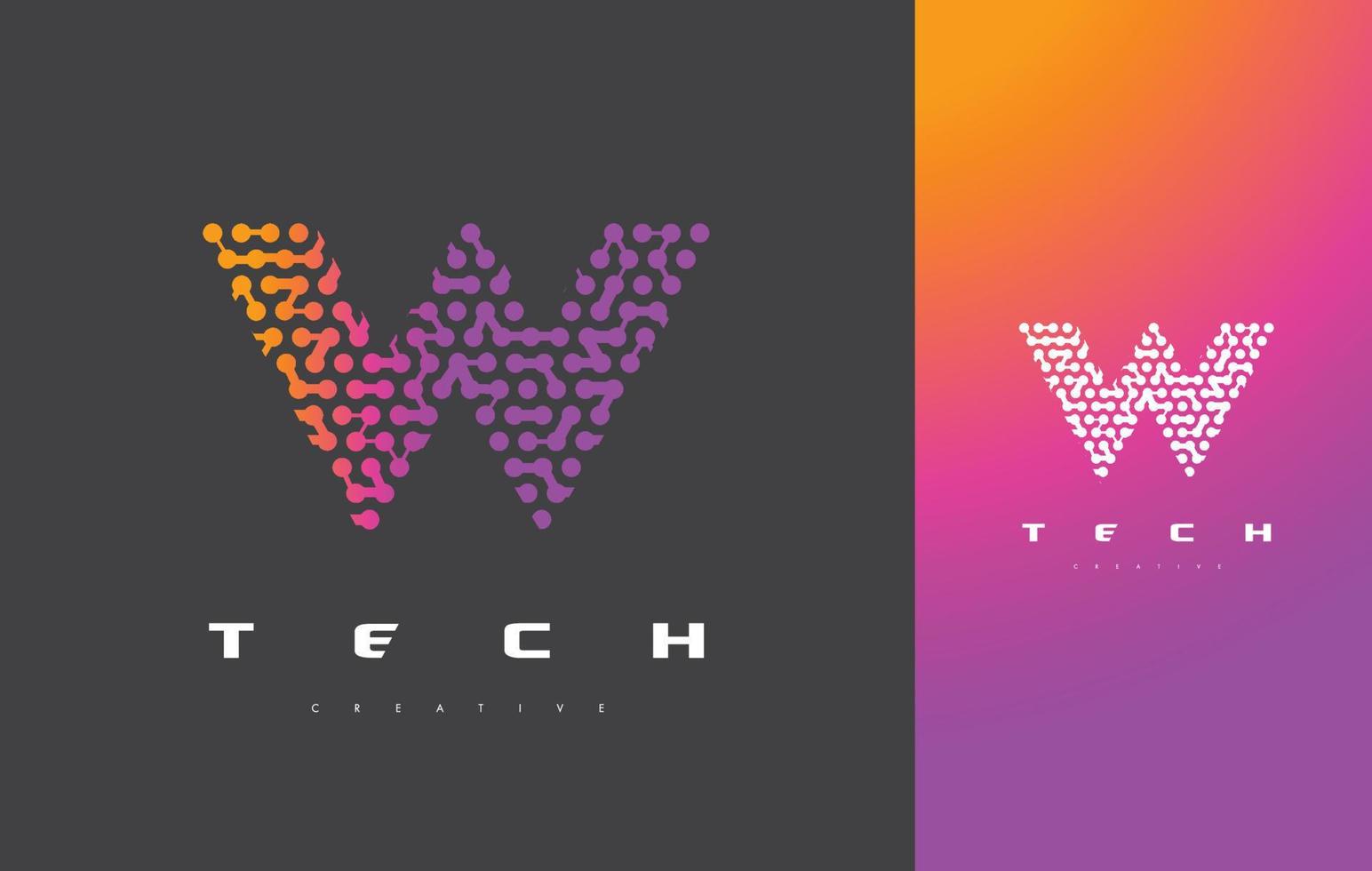 Tecnología de logotipo de letra w. vector de diseño de letra de puntos conectados.
