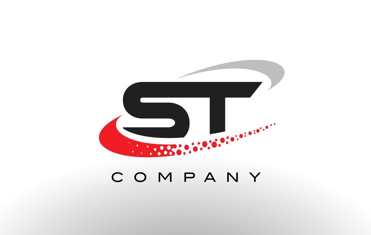 Diseño de logotipo de letra st moderno con swoosh punteado rojo vector