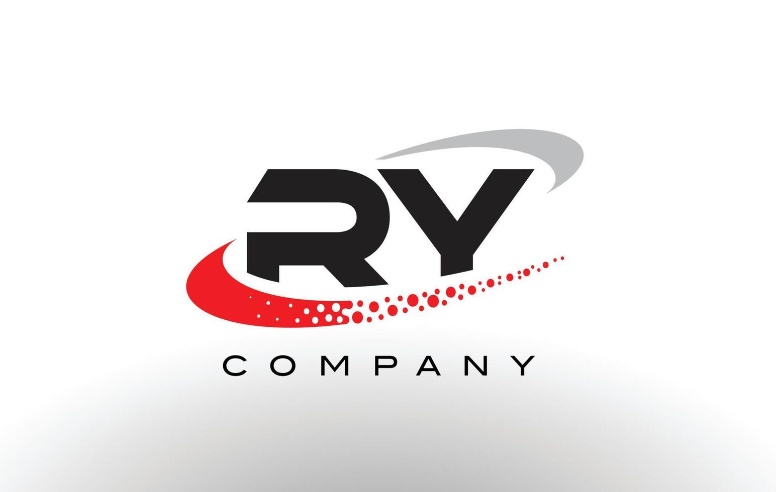 Diseño de logotipo de letra moderna ry con swoosh punteado rojo vector