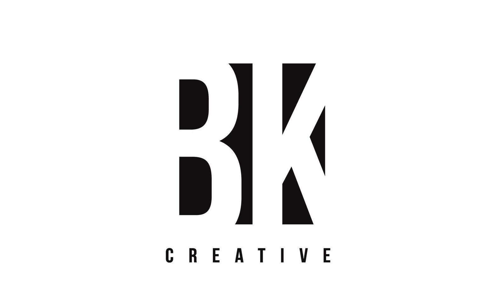 BK B K White Letter Logo Design with Black Square. vector
