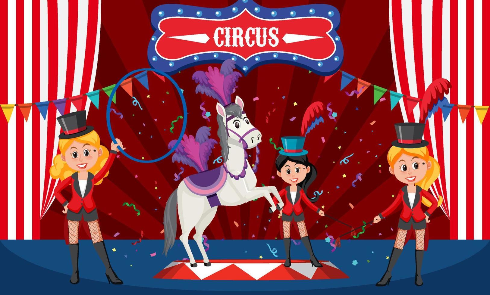 Horse performance with magician on stage vector