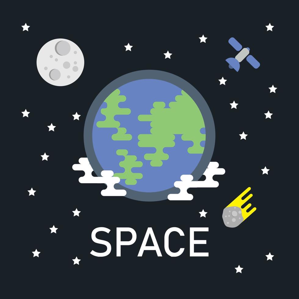 espacio libre ilustración vectorial editable diseño plano tierra luna satélite cometa niños libros cubren material o contenido de redes sociales vector