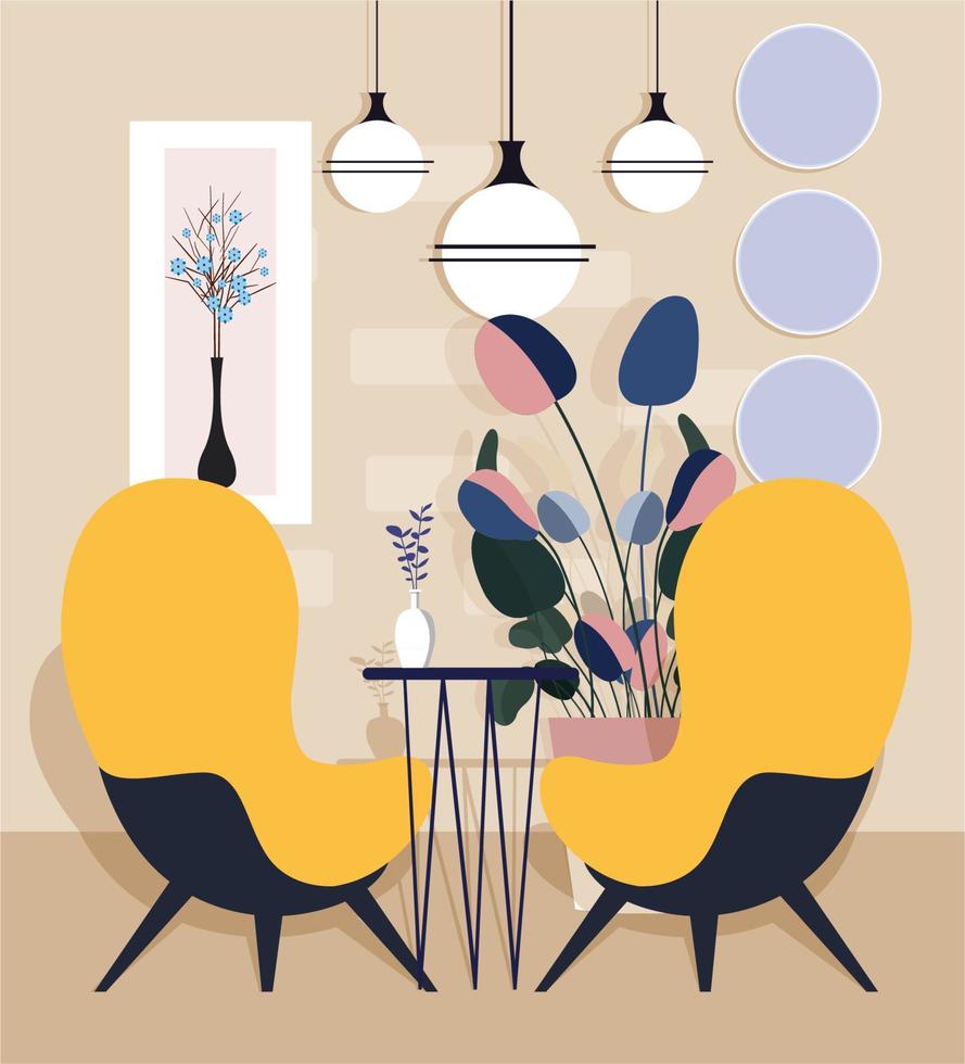 Home decor background chair light table flowerpot icons vector