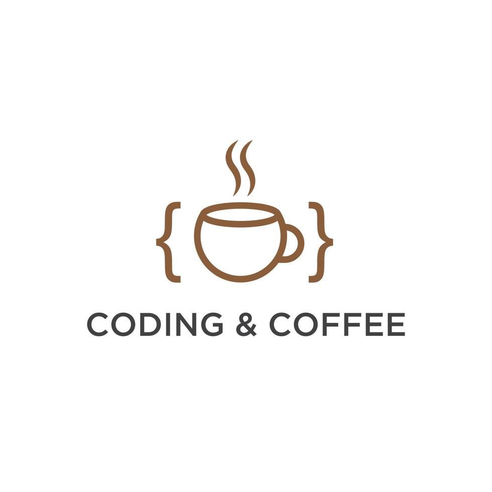 coding and coffee logo design template vector