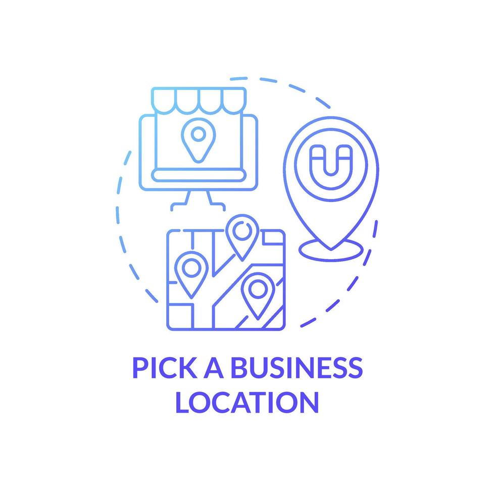 Pick business location gradient concept concept icon. Marking on map for clients. Making business visible abstract idea thin line illustration. Vector isolated outline color drawing