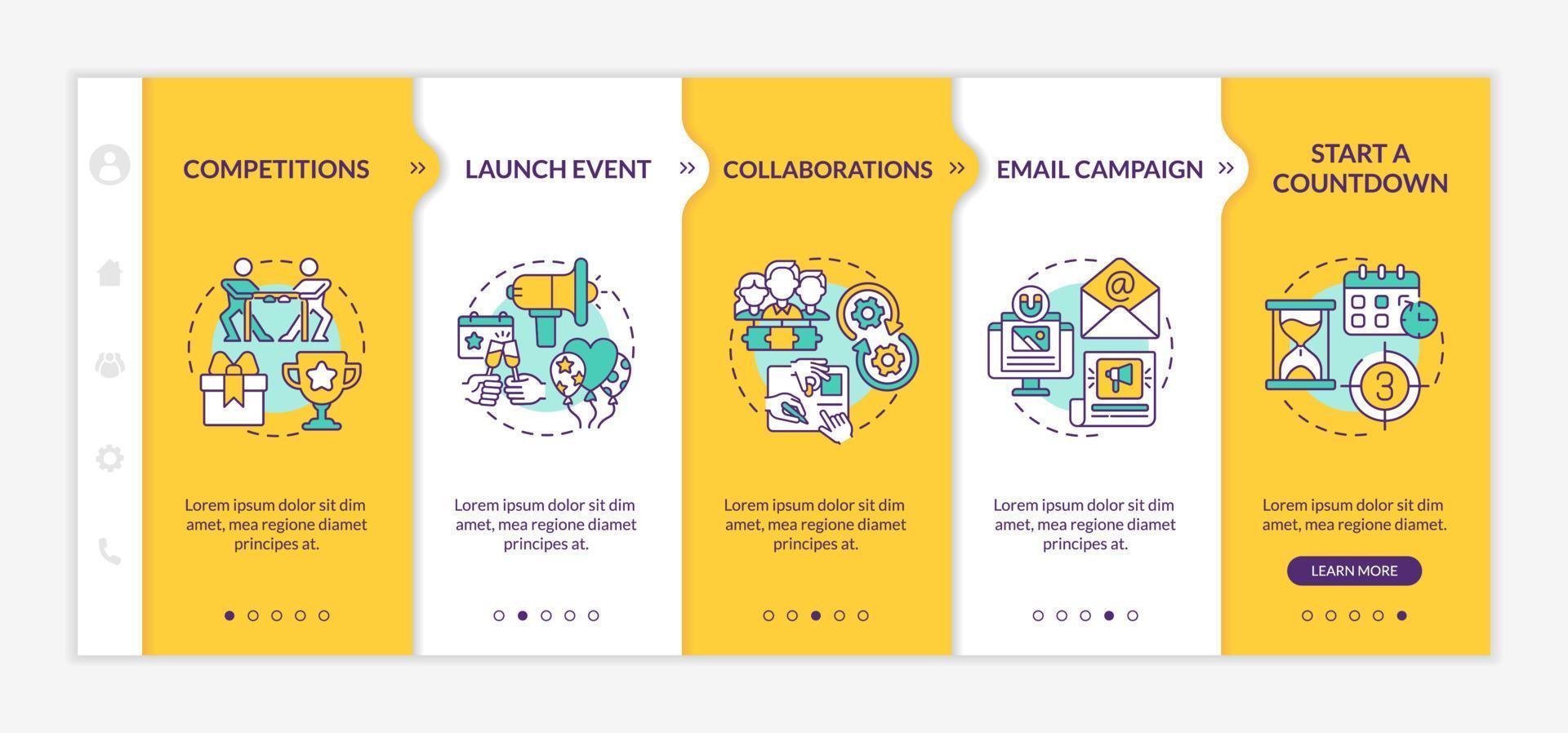 Engaging business customers tips onboarding vector template. Responsive mobile website with icons. Web page walkthrough 5 step screens. Startup color concept with linear illustrations