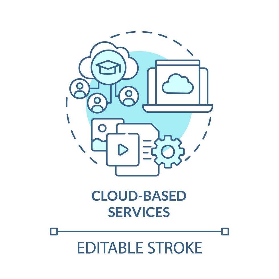 icono de concepto azul de servicios basados en la nube. almacenamiento de datos virtuales. evaluación pública a la información idea abstracta ilustración de línea fina. dibujo de color de contorno aislado vectorial. trazo editable vector