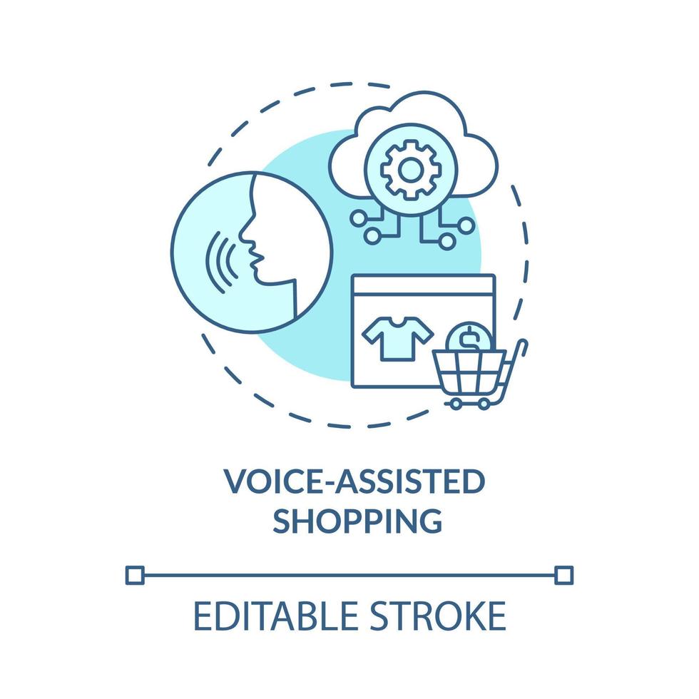 Voice-assisted shopping blue concept icon. Customers digital support. Online purchases service abstract idea thin line illustration. Vector isolated outline color drawing. Editable stroke