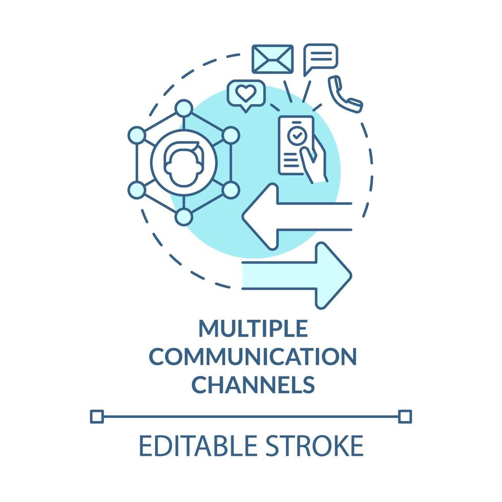 Multiple communication channels blue concept icon. Multi-channels services. People connecting network abstract idea thin line illustration. Vector isolated outline color drawing. Editable stroke