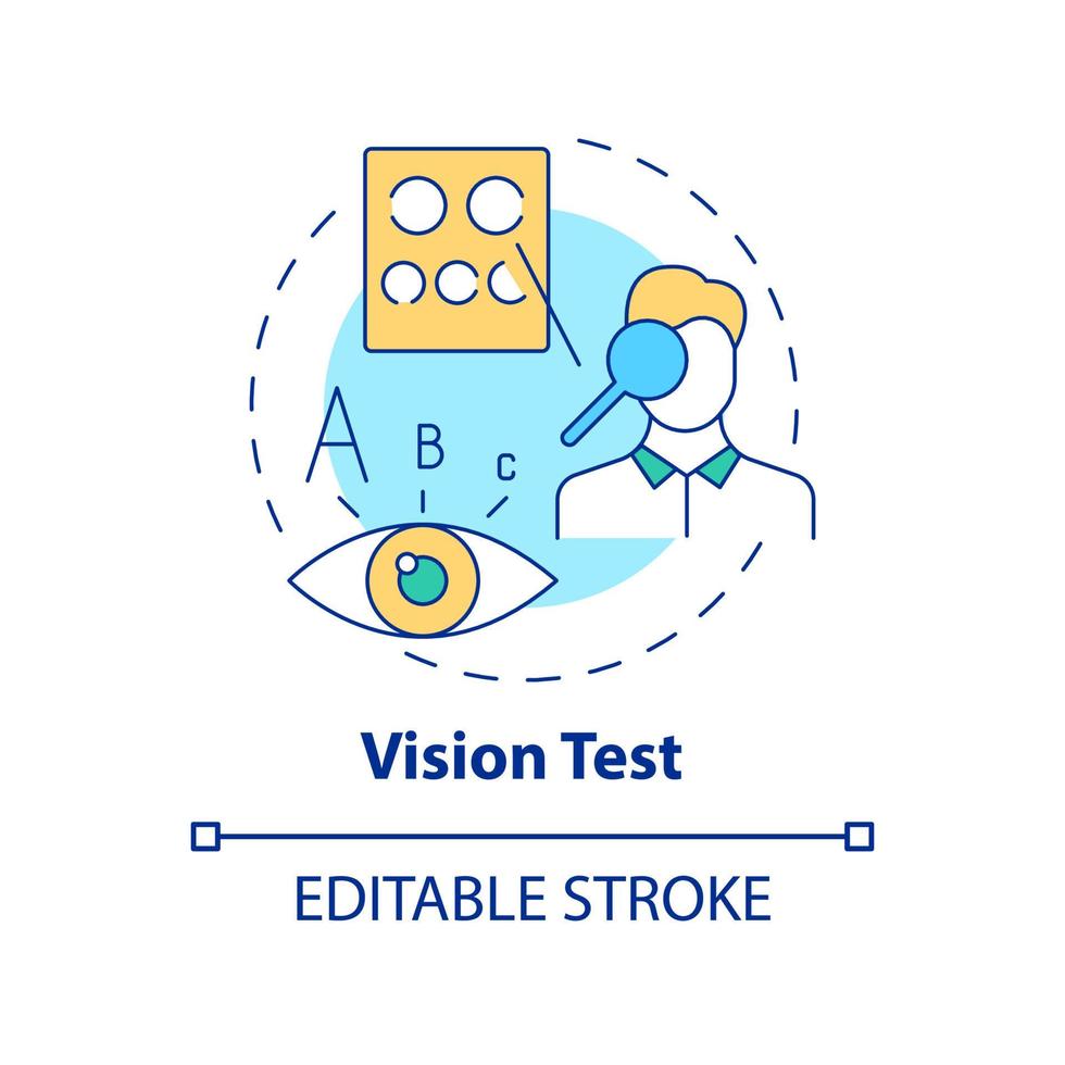 Vision test concept icon. Patient vision examination. Important medical tests before eye surgery abstract idea thin line illustration. Vector isolated outline color drawing. Editable stroke