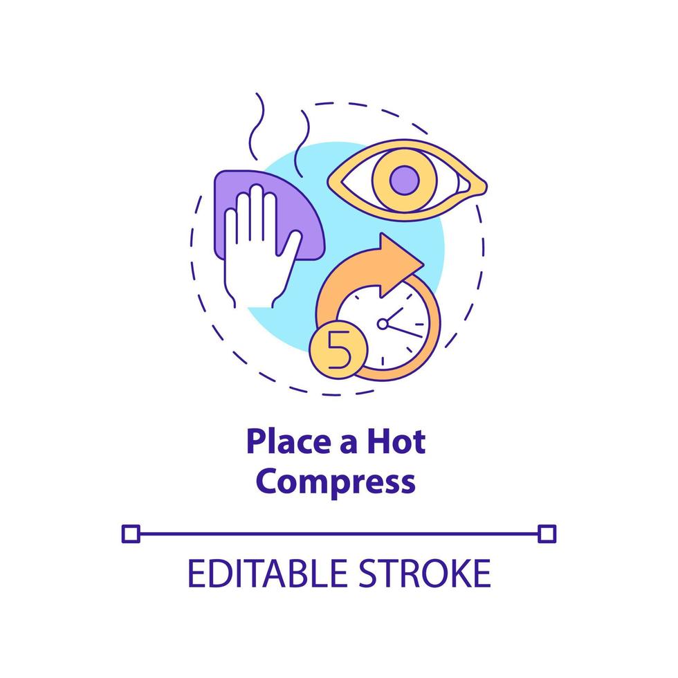 coloque un icono de concepto de compresa caliente. implementar las recomendaciones de los médicos. limpieza alrededor de los ojos idea abstracta ilustración de línea fina. dibujo de color de contorno aislado vectorial. trazo editable vector