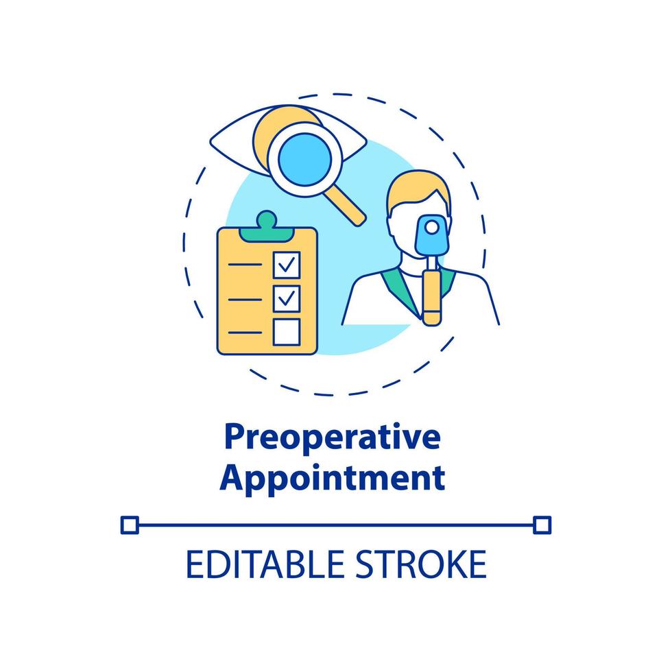 icono de concepto de cita preoperatoria. chequeo de la vista del médico antes de la cirugía ocular Lasik idea abstracta ilustración de línea delgada. dibujo de color de contorno aislado vectorial. trazo editable vector