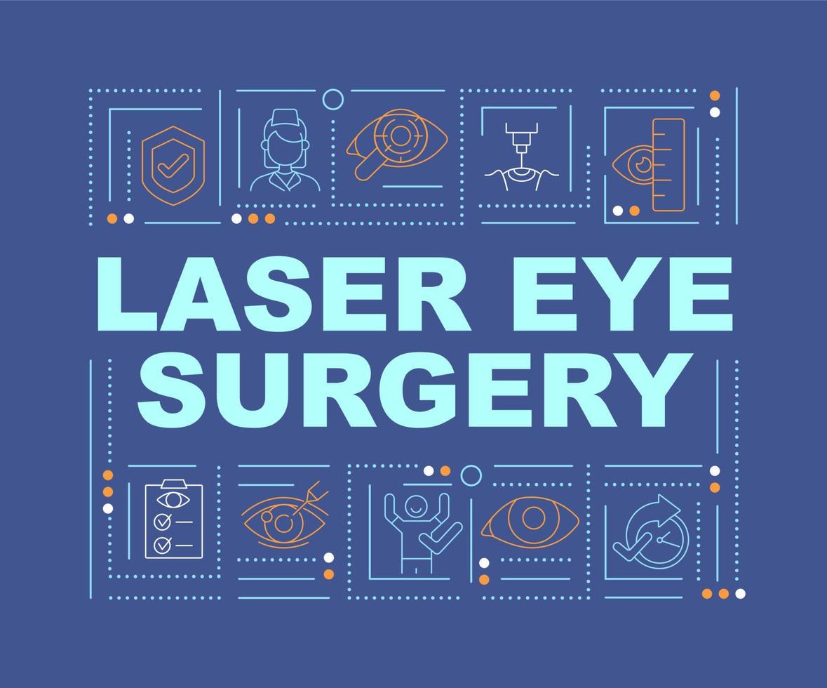 Laser surgery word concepts banner. Fast and safe operation. Infographics with linear icons on blue background. Isolated creative typography. Vector outline blue illustration with text