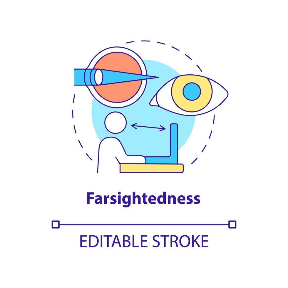 Farsightedness concept icon. Common vision condition. Problems to treat with the laser surgery abstract idea thin line illustration. Vector isolated outline color drawing. Editable stroke