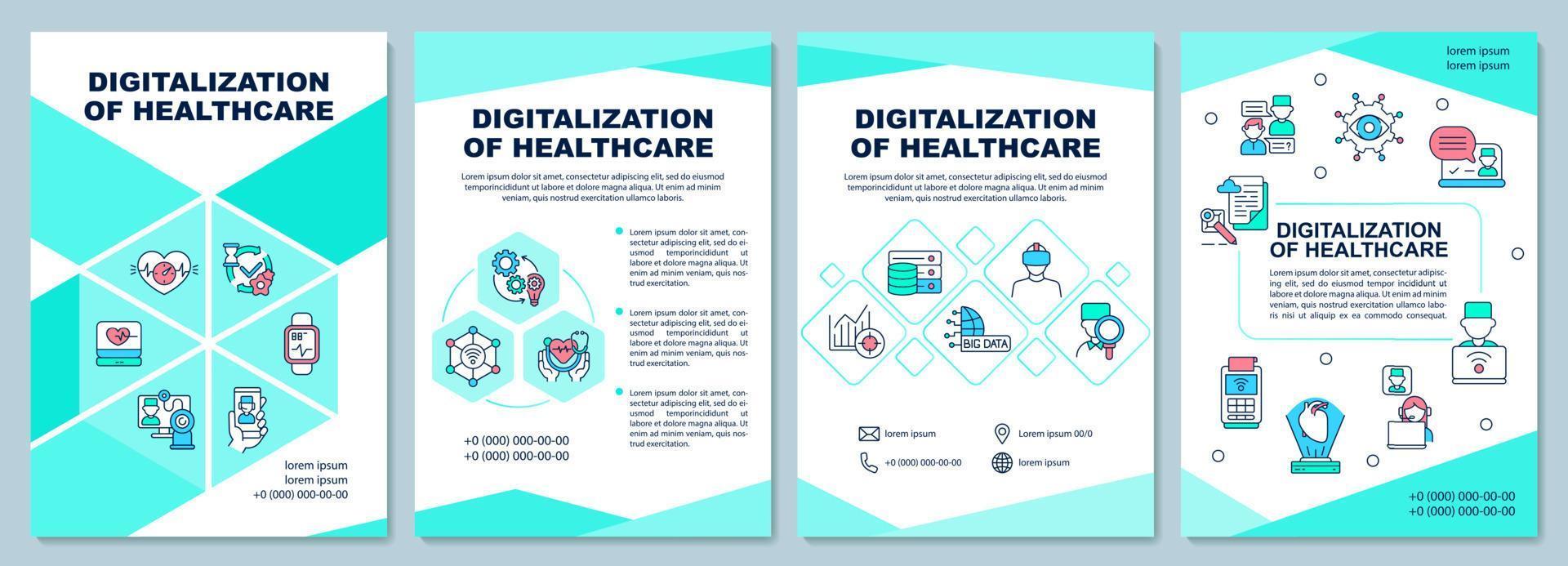 Digitalization of healthcare brochure template. Medical technology. Flyer, booklet, leaflet print, cover design with linear icons. Vector layouts for presentation, annual reports, advertisement pages