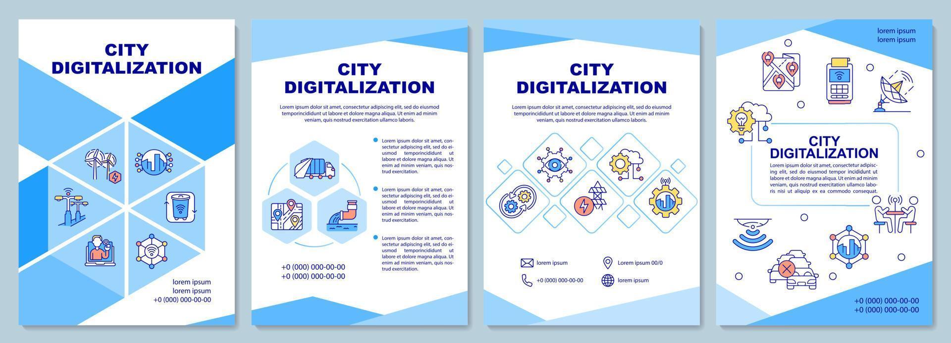 City digitalization brochure template. Urban management. Flyer, booklet, leaflet print, cover design with linear icons. Vector layouts for presentation, annual reports, advertisement pages