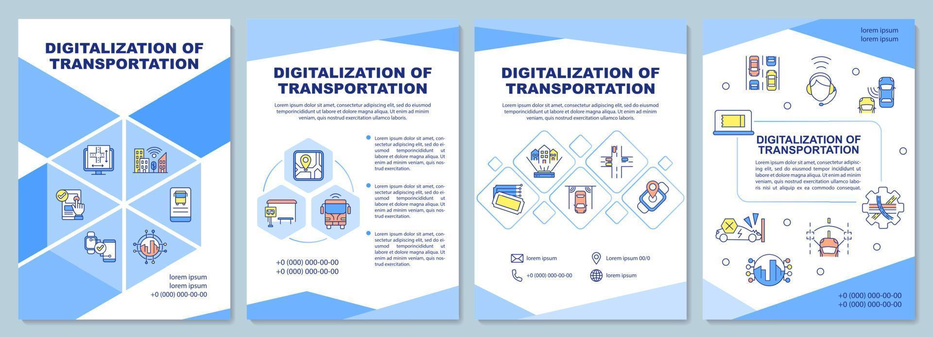 Digitalization of transportation brochure template. Public vehicle. Flyer, booklet, leaflet print, cover design with linear icons. Vector layouts for presentation, annual reports, advertisement pages