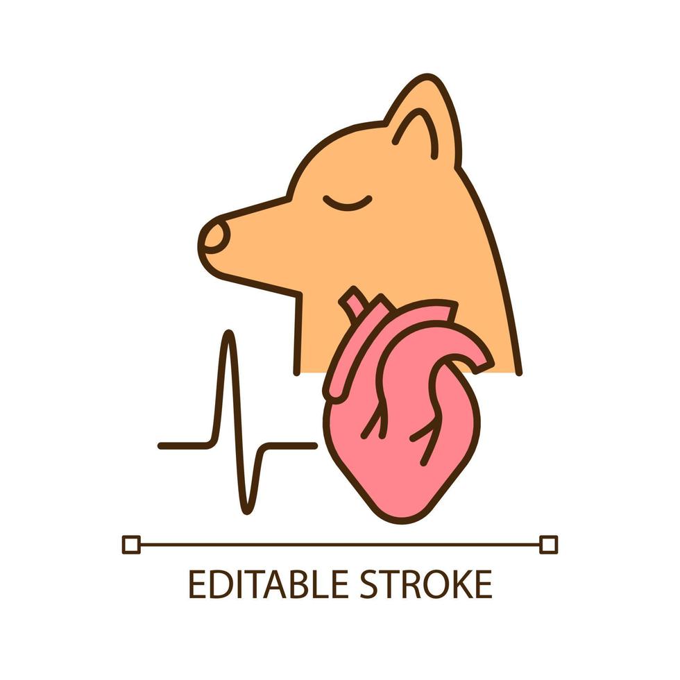 Pet heart disease RGB color icon. Cardiovascular pet diseases. Pumping blood trouble. Artery system problems. Heart failure. Isolated vector illustration. Simple filled line drawing. Editable stroke