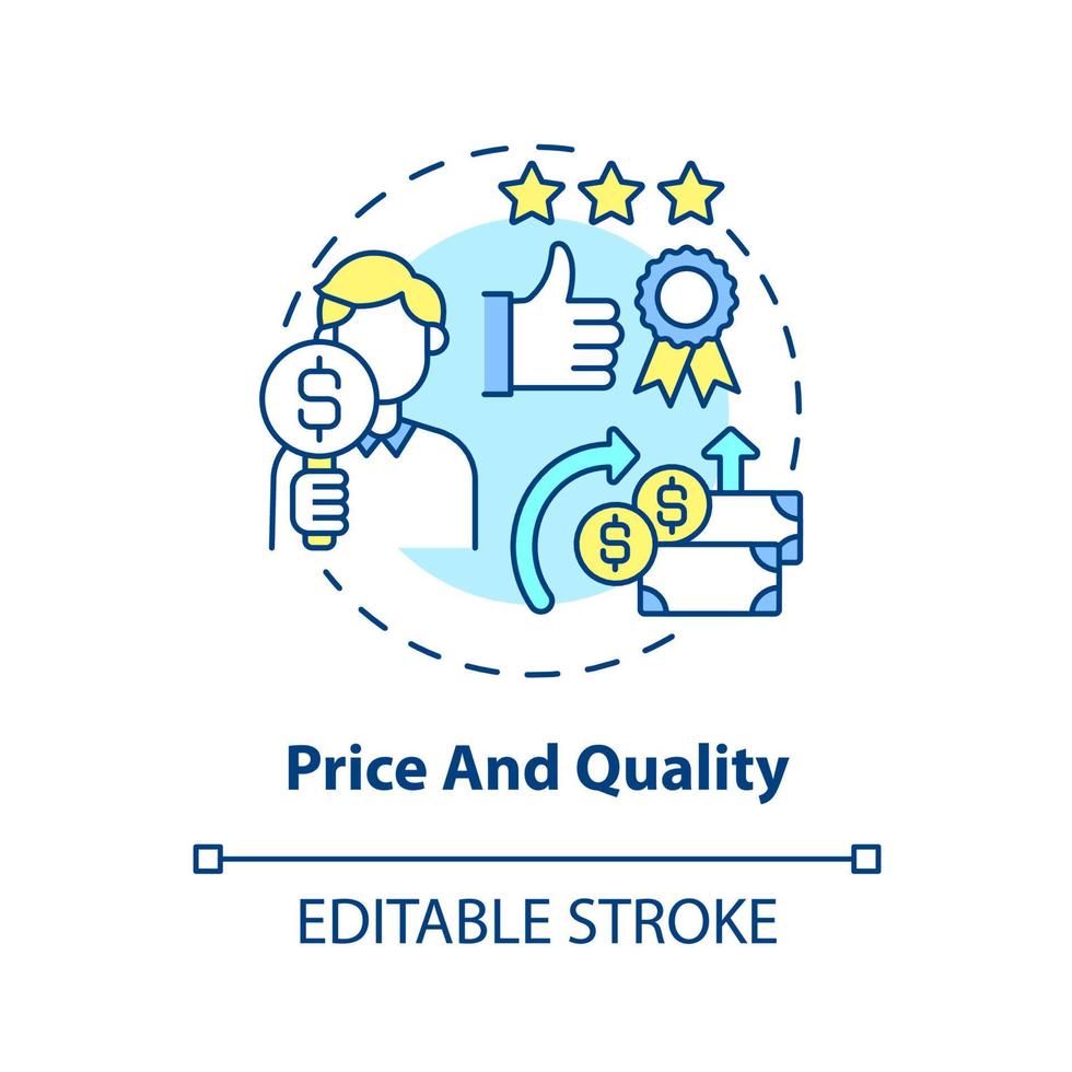 Price and quality concept icon. Customer satisfaction level from purchased goods. Operations managment abstract idea thin line illustration. Vector isolated outline color drawing. Editable stroke