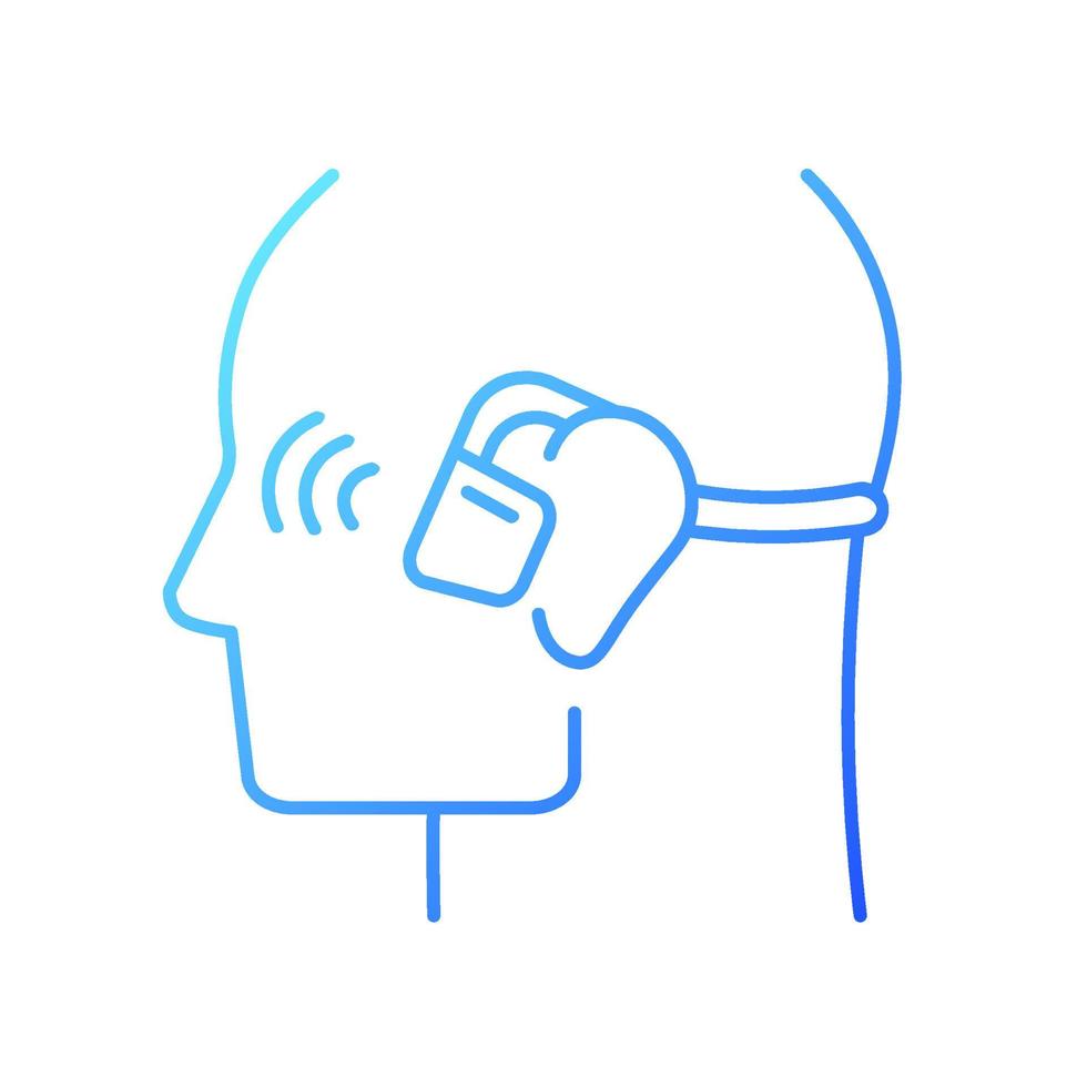 Open ear wireless headphones gradient linear vector icon. Bone conduction earphones. Wireless connection to phone. Thin line color symbol. Modern style pictogram. Vector isolated outline drawing