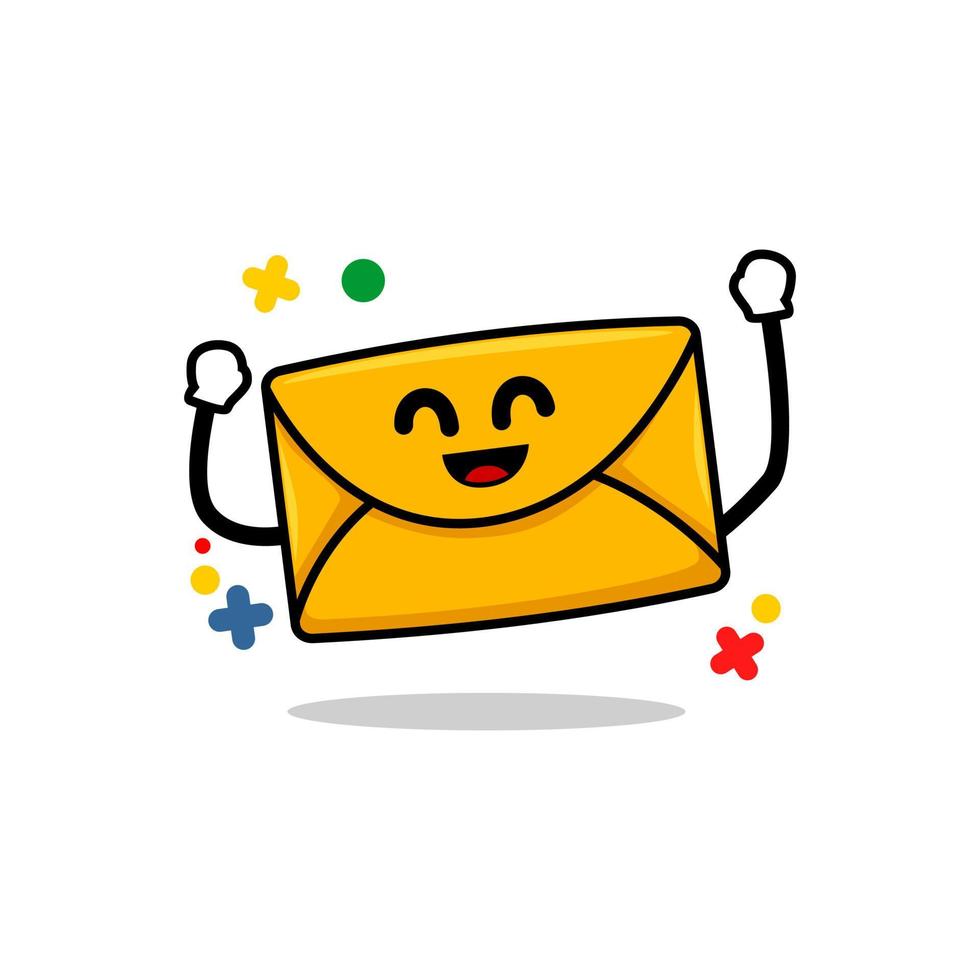 happy email concept. isolated cute mail cartoon face happy jump  vector illustration