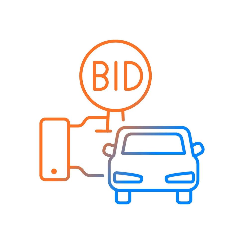 Vehicle auction gradient linear vector icon. Bidding. Automobile selling. Auto bargaining winner. Highest offer wins. Thin line color symbol. Modern style pictogram. Vector isolated outline drawing