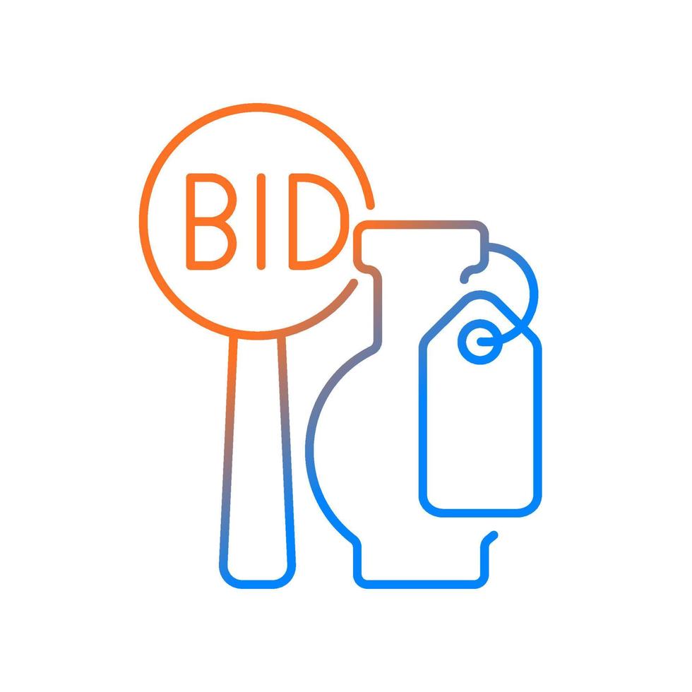 Art auction gradient linear vector icon. Bidding for contemporary piece of art. Exclusive antiques selling. Thin line color symbol. Modern style pictogram. Vector isolated outline drawing