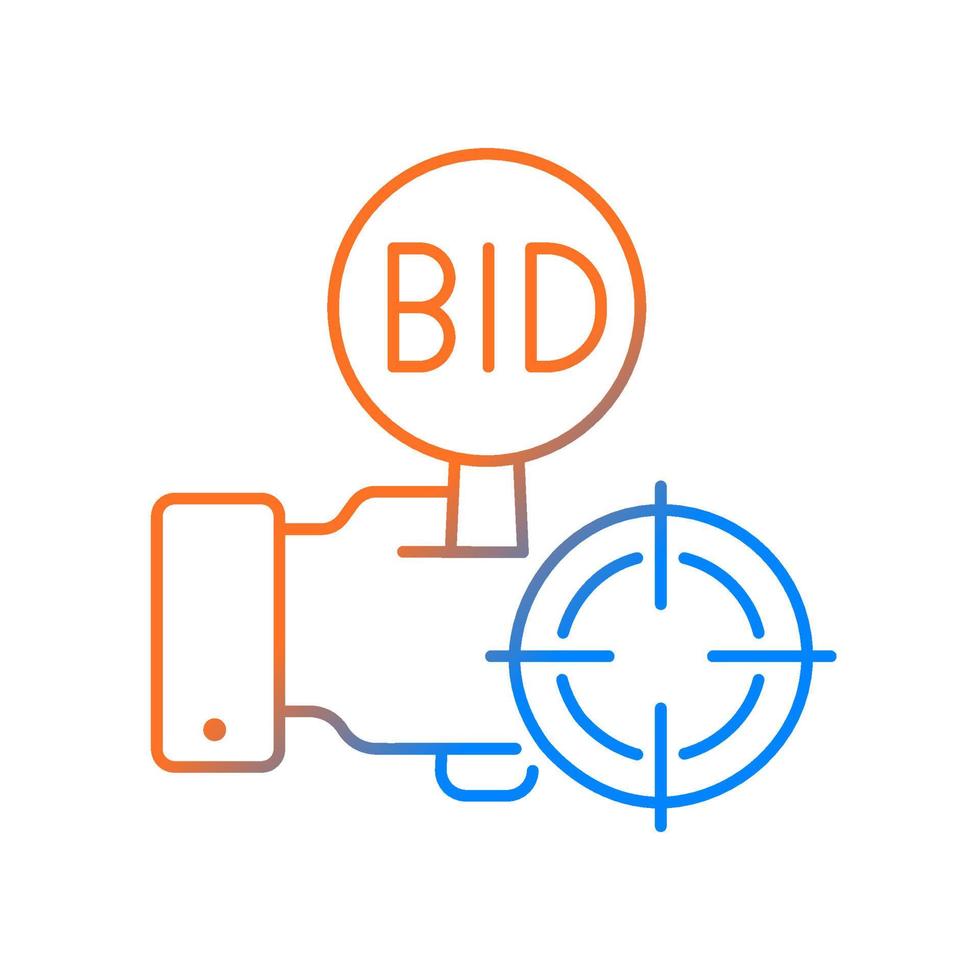 Auction sniping gradient linear vector icon. Bidding online. Sniping software. Overbid rivals. Highest bid wins. Thin line color symbol. Modern style pictogram. Vector isolated outline drawing