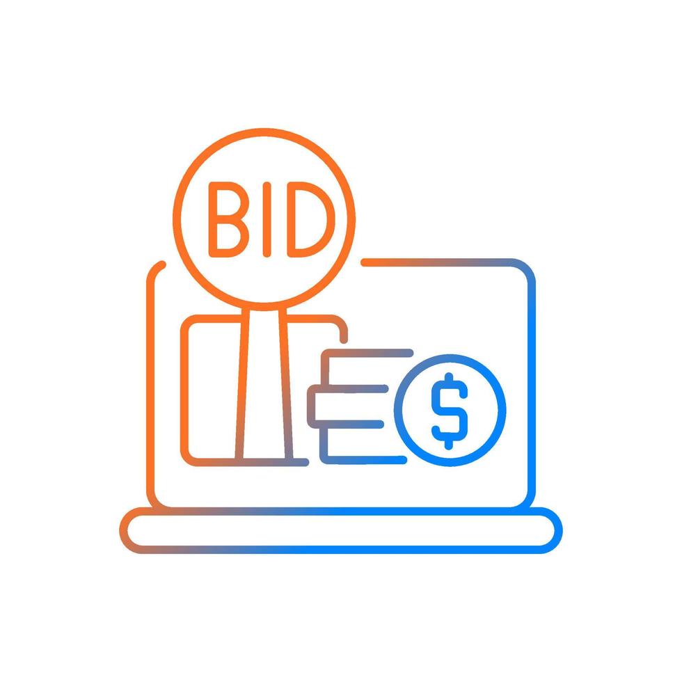 Online auction gradient linear vector icon. Electronic commerce. Online marketplace. Buying antiques and real estate. Thin line color symbol. Modern style pictogram. Vector isolated outline drawing