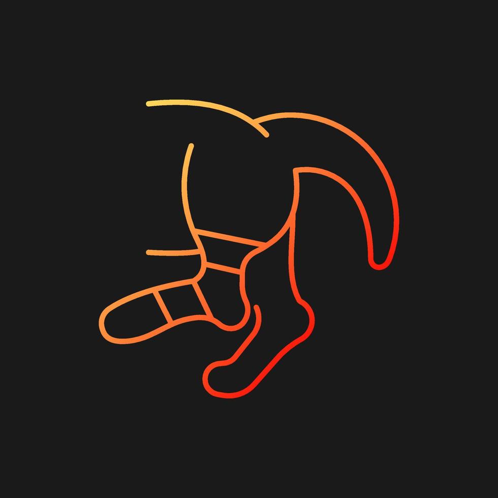 Pet sprain gradient vector icon for dark theme. Animal with hurt limb. Hips and thighs strains. Joints and bones injury. Thin line color symbol. Modern style pictogram. Vector isolated outline drawing