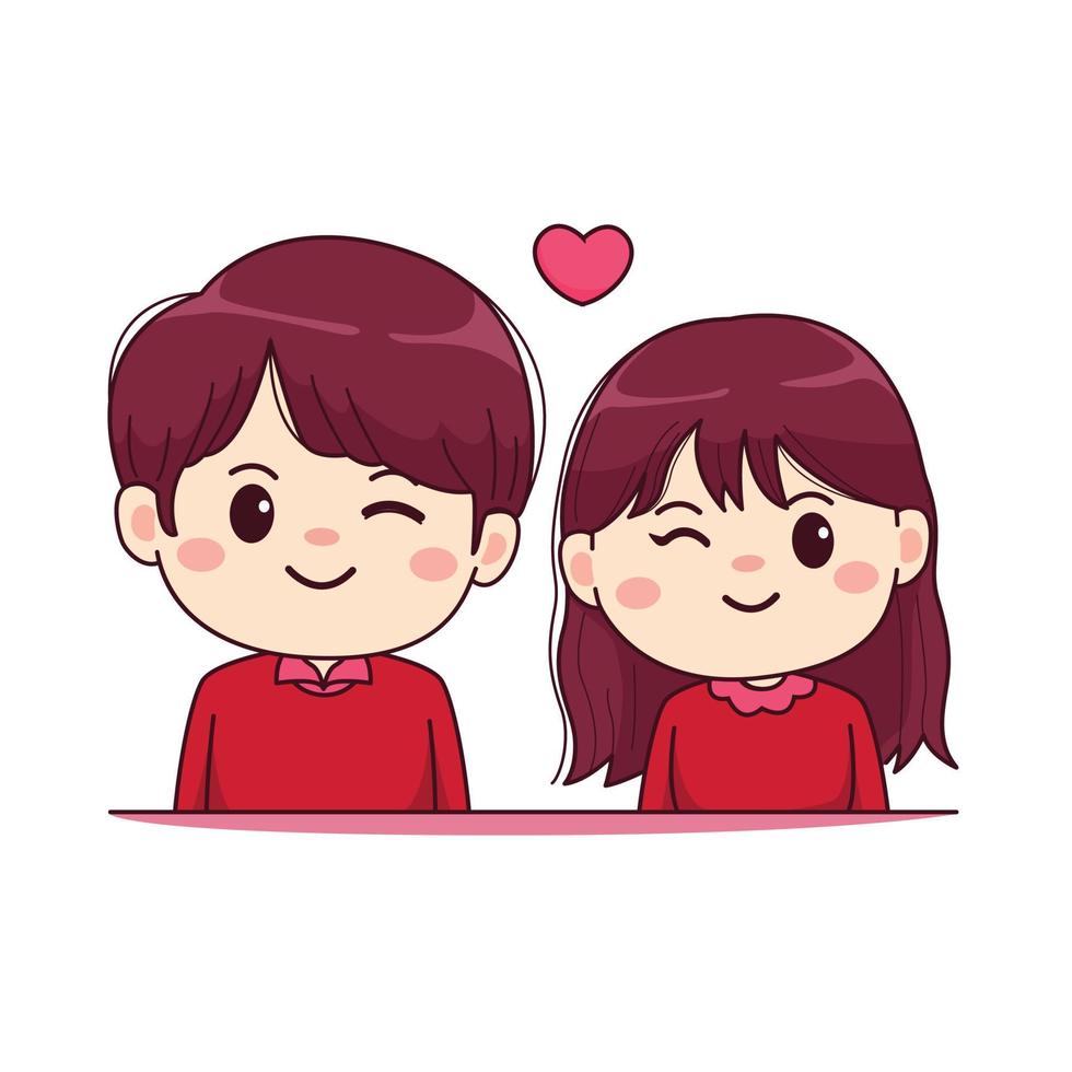 Valentines day cute couple kawaii chibi character design vector