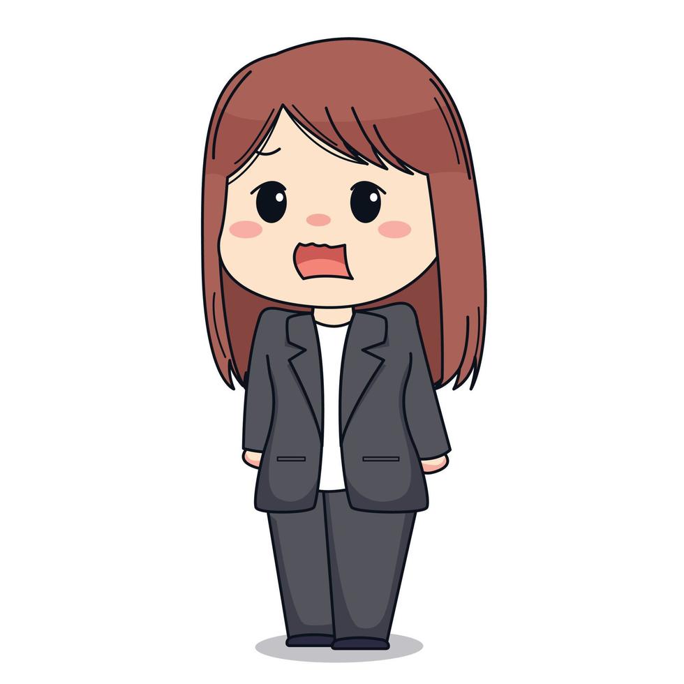 Cute businesswoman with formal suit shock expression kawaii chibi character design vector